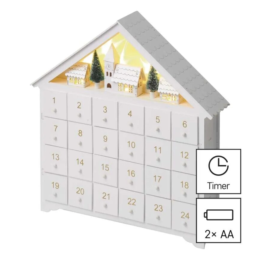 LED Adventski kalendar 8xLED/2xAA bijela