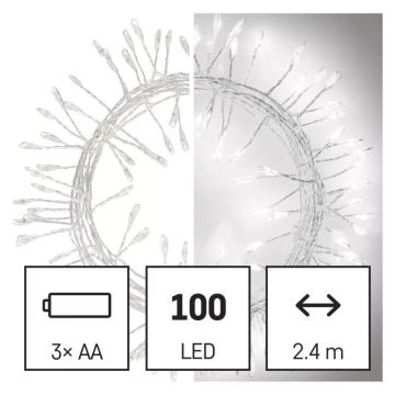 LED Božićne lampice 100xLED/3xAA 2,7 m hladna bijela