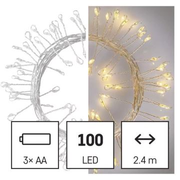 LED Božićne lampice 100xLED/3xAA 2,7m topla bijela