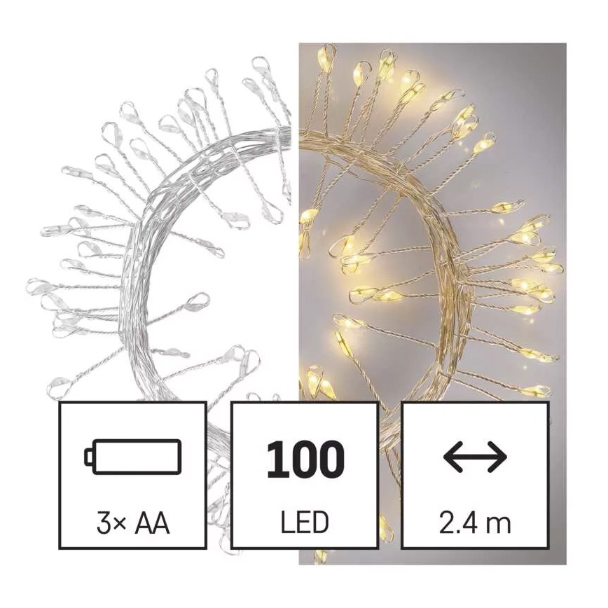 LED Božićne lampice 100xLED/3xAA 2,7m topla bijela