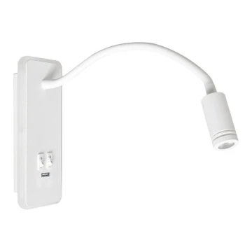 LED Fleksibilna zidna lampica s USB portom BASE 1xLED/8W+1xLED/2W/230V bijela