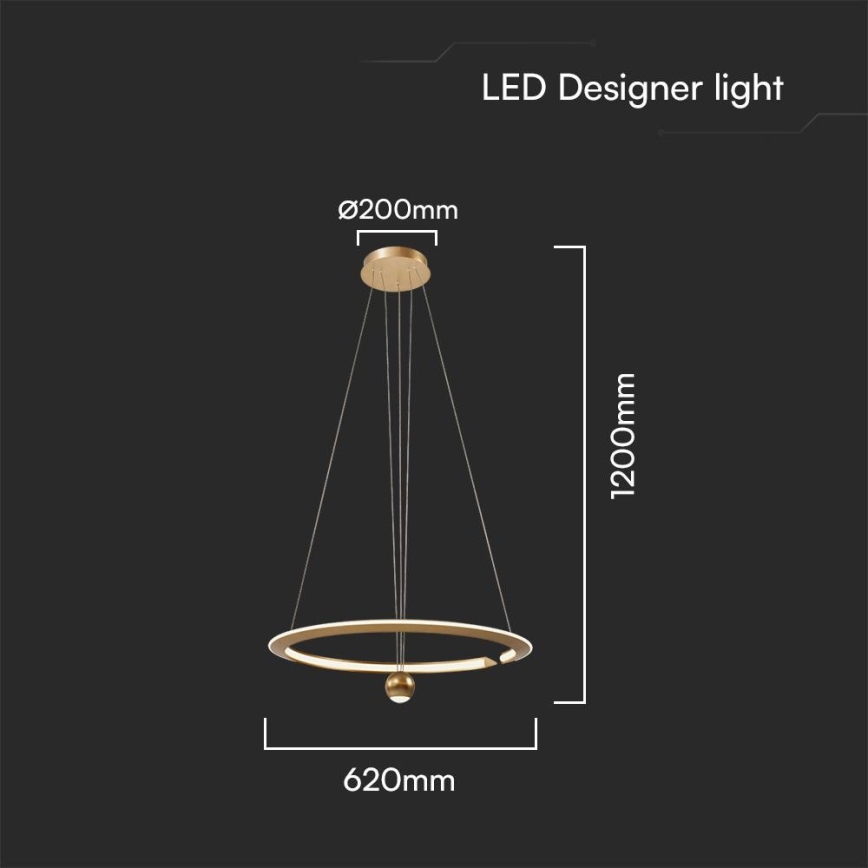 LED Luster na sajli LED/45W/230V 3000K pr. 62 cm zlatna