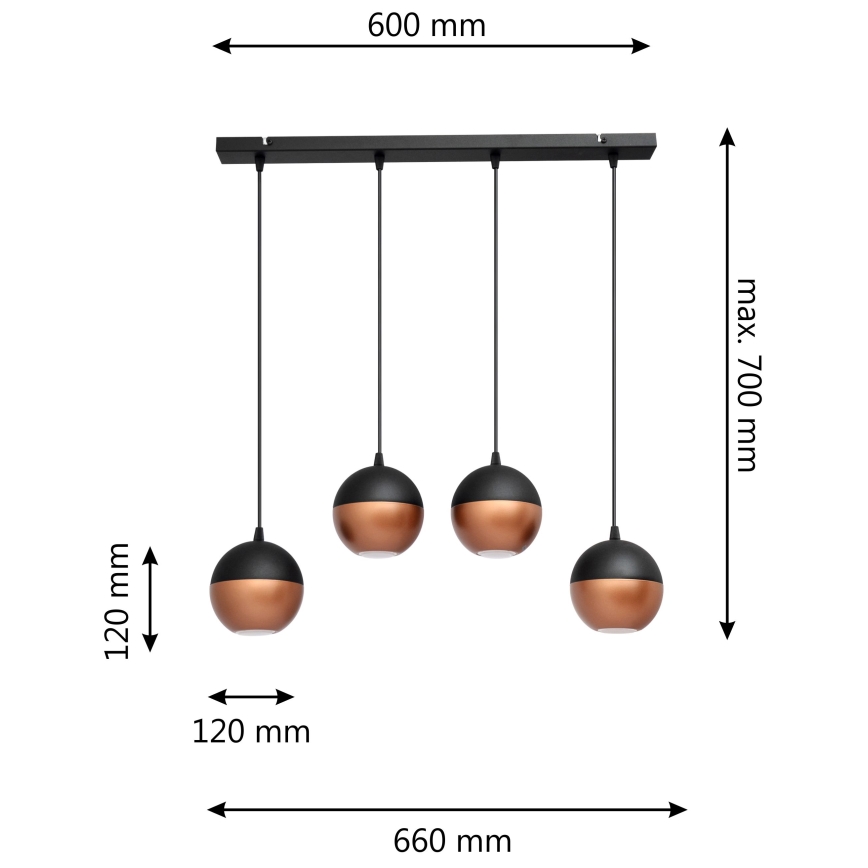 LED Luster na sajli MIDWAY 4xGU10/4,8W/230V crna/bakrena