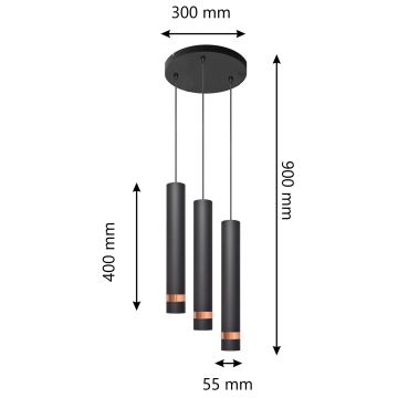 LED Luster na sajli TUBA 3xGU10/4,8W/230V crna/bakrena