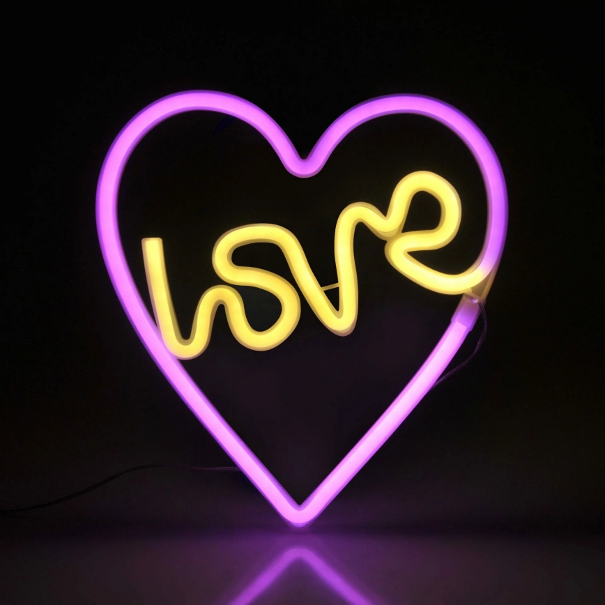 LED Neonska zidna dekoracija LOVE LED/3W/3xAA ružičasta