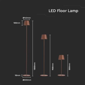 LED Prigušiva punjiva podna lampa 3u1 LED/4W/5V 4400 mAh 3000K IP54 smeđa
