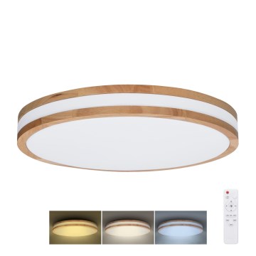 LED Prigušiva stropna svjetiljka WOODY LED/60W/230V 3000-6500K hrast pr. 50 cm + daljinski upravljač