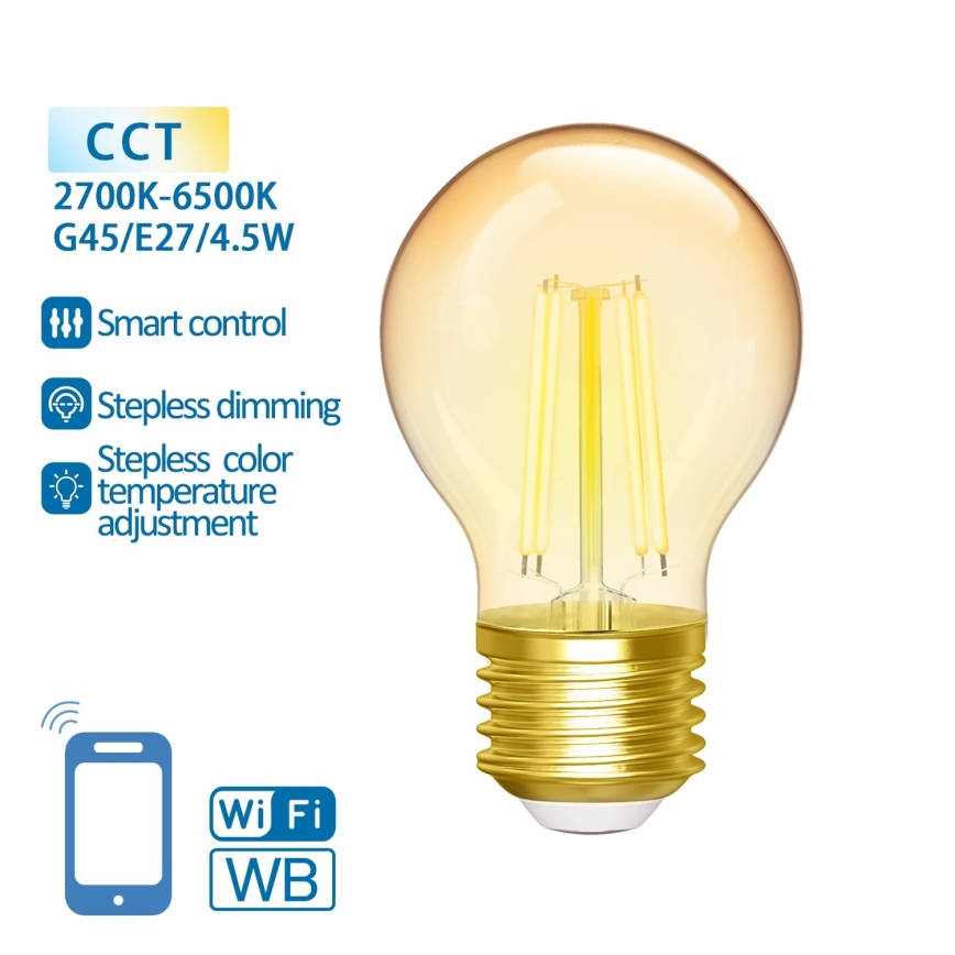 LED Prigušiva žarulja FILAMENT G45 E27/4,5W/230V 2700-6500K Wi-Fi - Aigostar