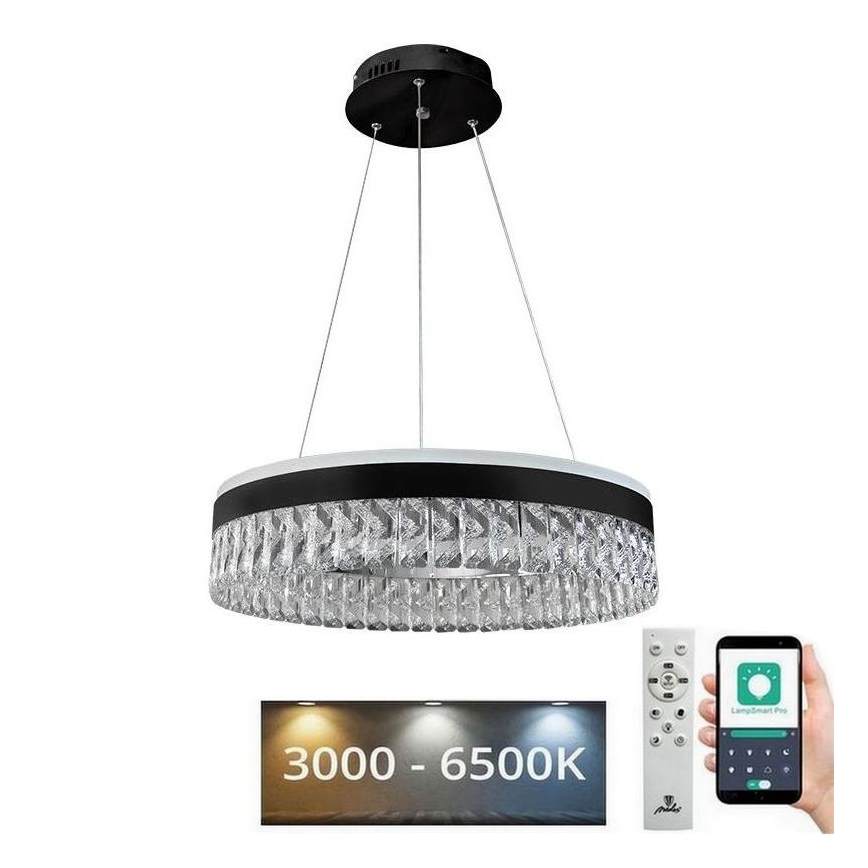 LED Prigušivi kristalni luster na sajli LED/90W/230V 3000-6500K crna + daljinski upravljač