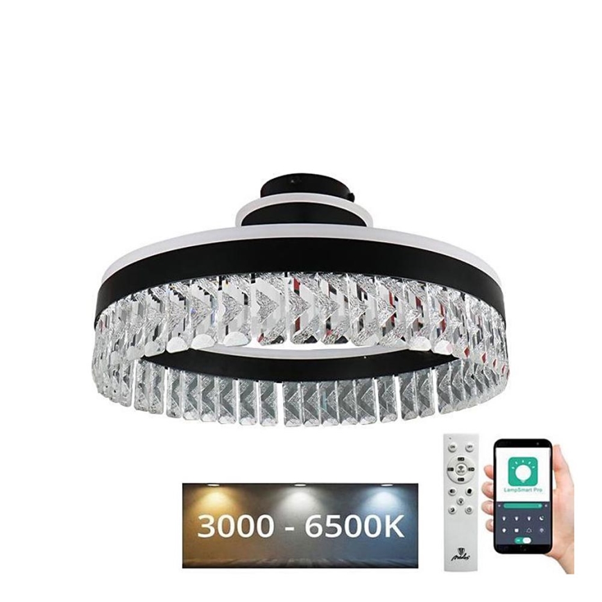 LED Prigušivi kristalni nadgradni luster LED/75W/230V 3000-6500K crna + daljinski upravljač