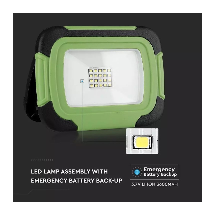 LED Punjivi reflektor SAMSUNG CHIP LED/10W/3,7V IP44 6400K zelena