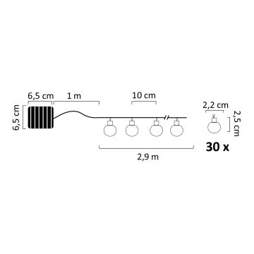 LED RGB Solarni lanac PARTY 30xLED/1,2V 3,9 m IP44