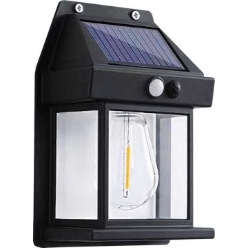 LED Solarna zidna svjetiljka sa senzorom LANTER LED/1W/3,7V IP44 crna