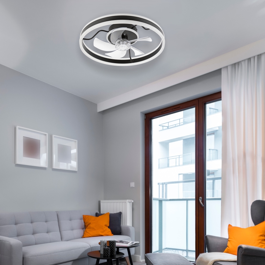 LED Prigušiva stropna svjetiljka s ventilatorom APOLLO LED/38W/230V crna + daljinski upravljač