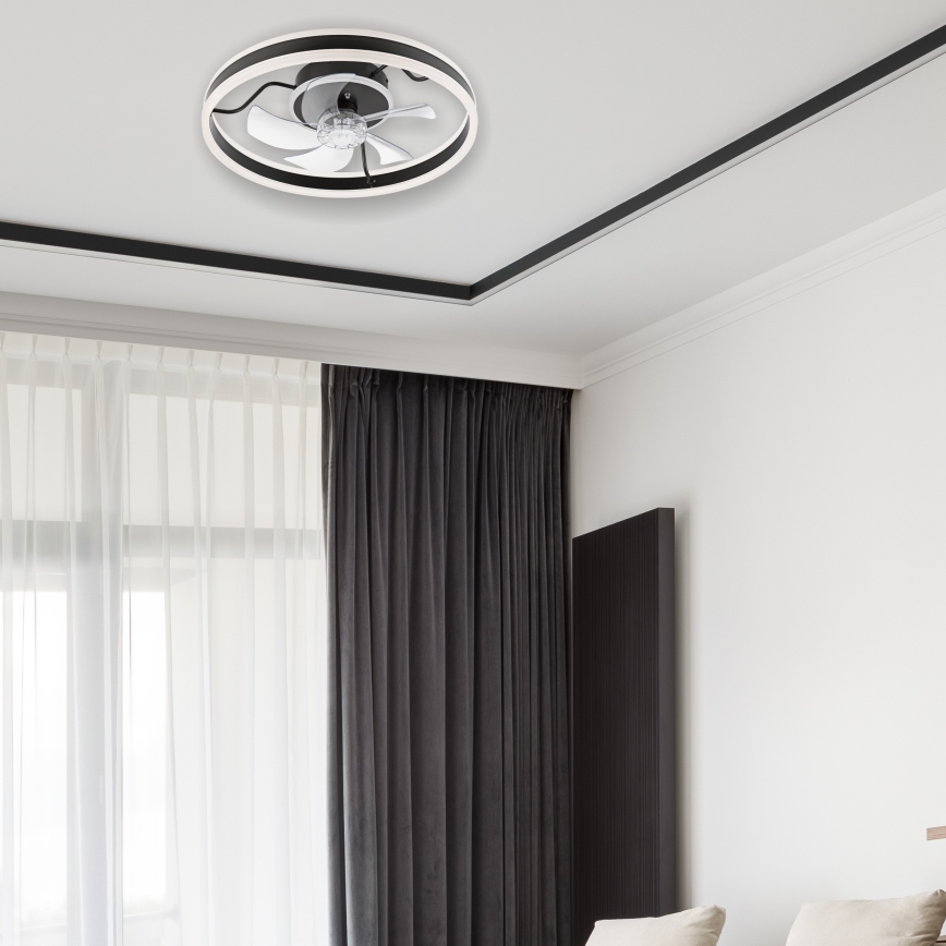 LED Prigušiva stropna svjetiljka s ventilatorom APOLLO LED/38W/230V crna + daljinski upravljač