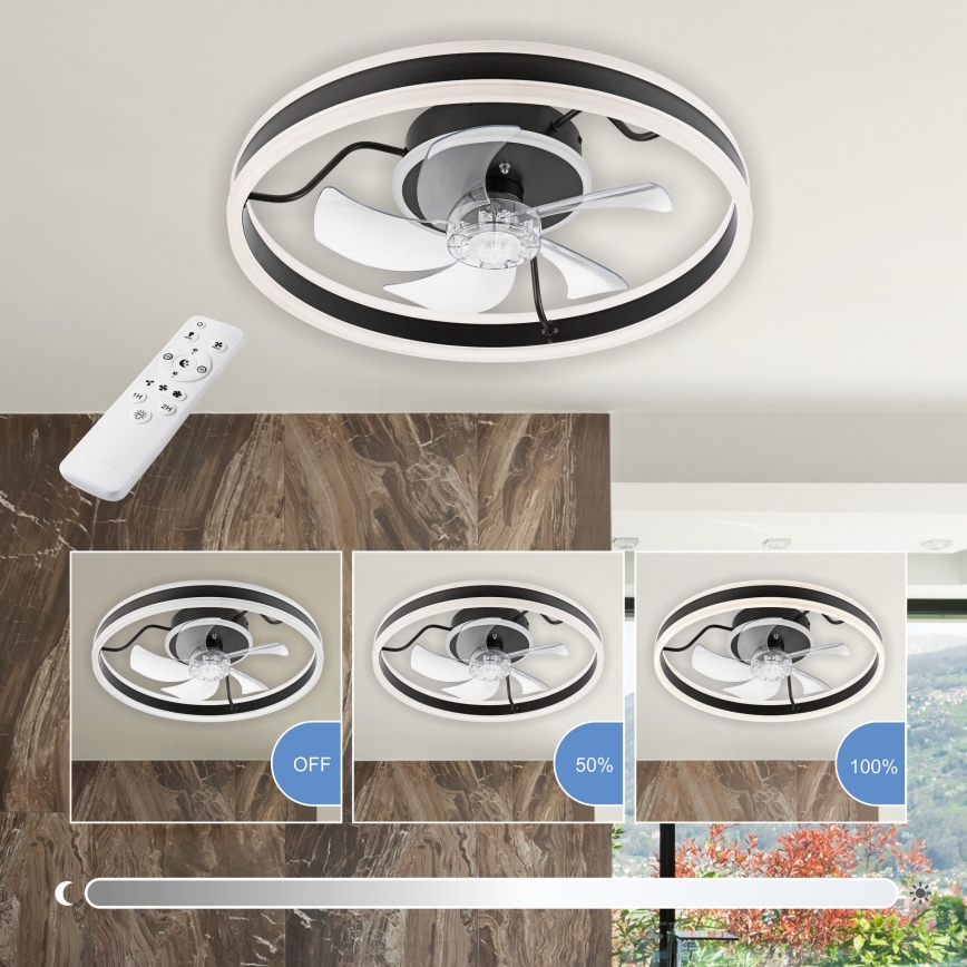 LED Prigušiva stropna svjetiljka s ventilatorom APOLLO LED/38W/230V crna + daljinski upravljač