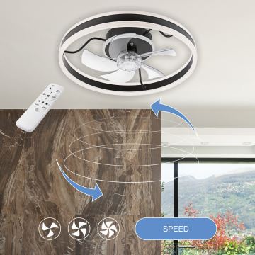 LED Prigušiva stropna svjetiljka s ventilatorom APOLLO LED/38W/230V crna + daljinski upravljač