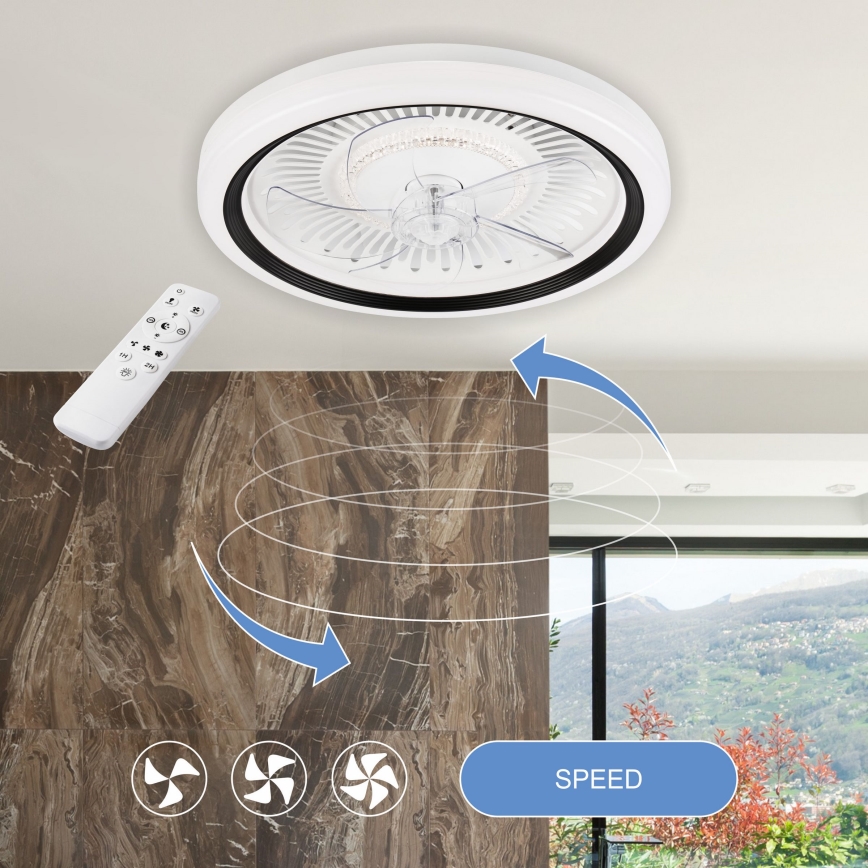 LED Prigušiva stropna svjetiljka s ventilatorom GEMMA LED/37W/230V bijela + daljinski upravljač