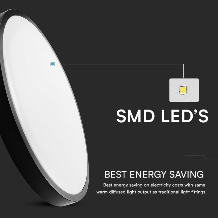 LED Stropna svjetiljka za kupaonicu SAMSUNG CHIP LED/24W/230V IP44 6500K pr. 29 cm crna