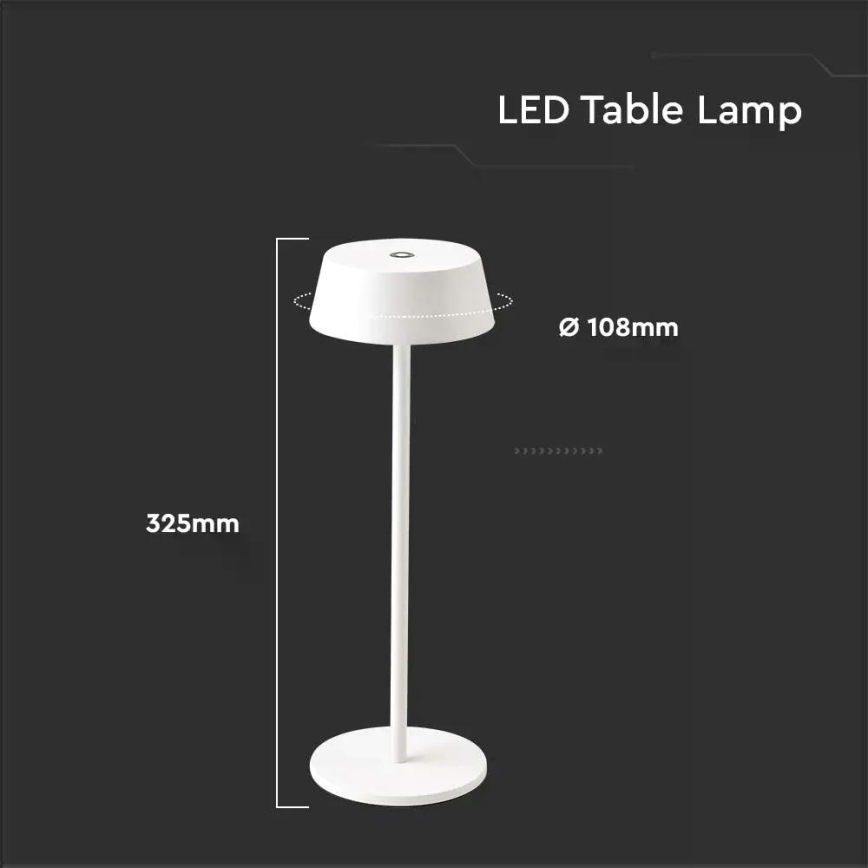 LED Vanjska prigušiva stolna lampa na dodir LED/2W/5V 4400 mAh IP54 bijela