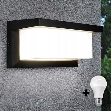 LED Vanjska zidna svjetiljka sa žaruljom koja ima senzor za dan/noć NEELY 1xE27/9W/230V IP54 crna