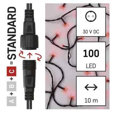 LED Vanjske božićne lampice 100xLED/10m IP44 crvena