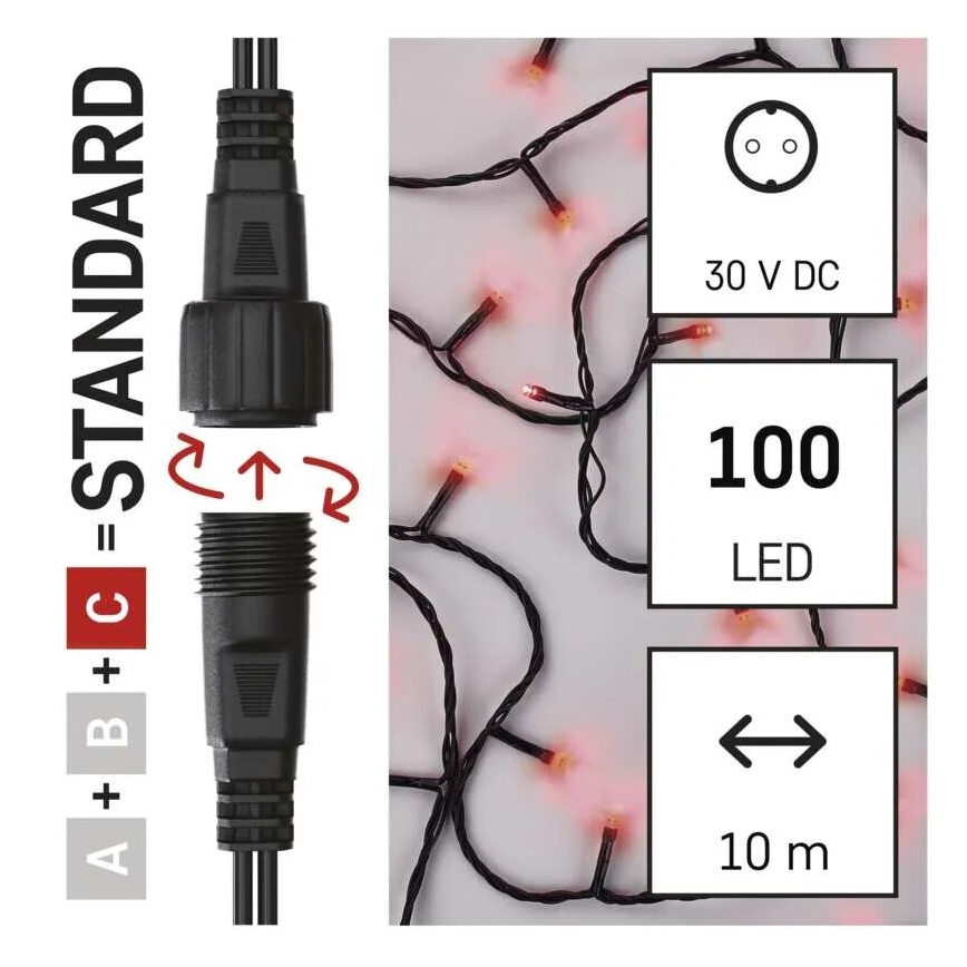 LED Vanjske božićne lampice 100xLED/10m IP44 crvena