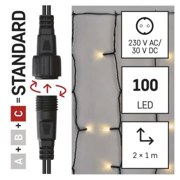 LED Vanjske božićne lampice 100xLED/1x2m IP44 topla bijela