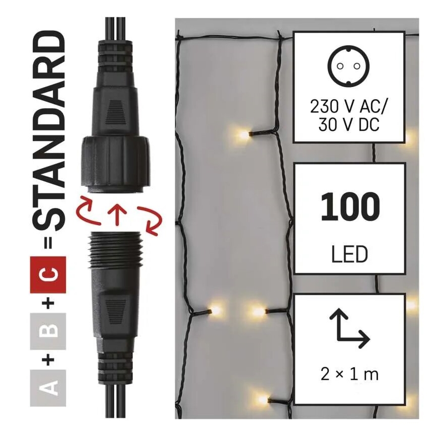 LED Vanjske božićne lampice 100xLED/1x2m IP44 topla bijela