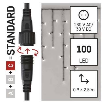 LED Vanjske božićne lampice 100xLED/2,5x0,9m IP44 hladna bijela