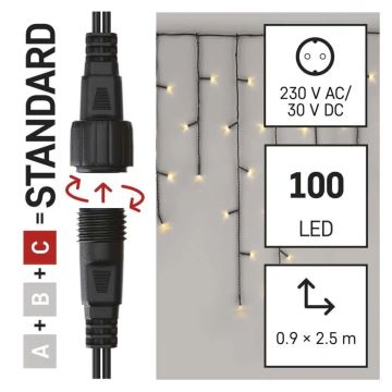 LED Vanjske božićne lampice 100xLED/2,5x0,9m IP44 topla bijela