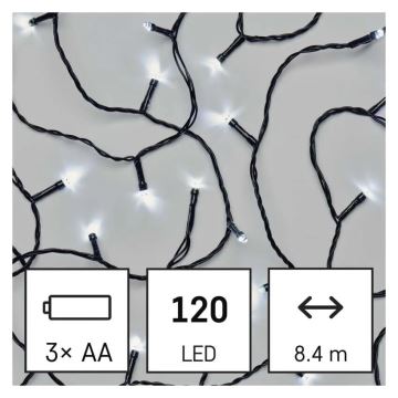 LED Vanjske božićne lampice 120xLED/3xAA 8,9m IP44 hladna bijela