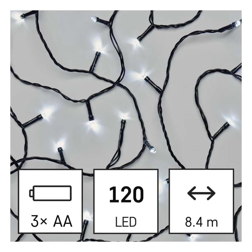 LED Vanjske božićne lampice 120xLED/3xAA 8,9m IP44 hladna bijela