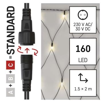 LED Vanjske božićne lampice 160xLED/2x1,5m IP44 topla bijela