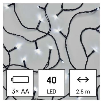 LED Vanjske božićne lampice 40xLED/3xAA 3,3m IP44 hladna bijela