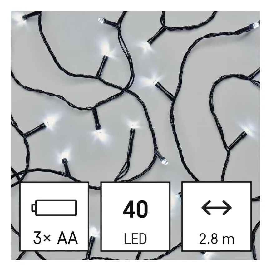 LED Vanjske božićne lampice 40xLED/3xAA 3,3m IP44 hladna bijela