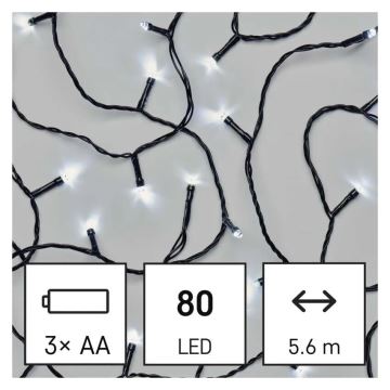 LED Vanjske božićne lampice 80xLED/3xAA 6,1m IP44 hladna bijela