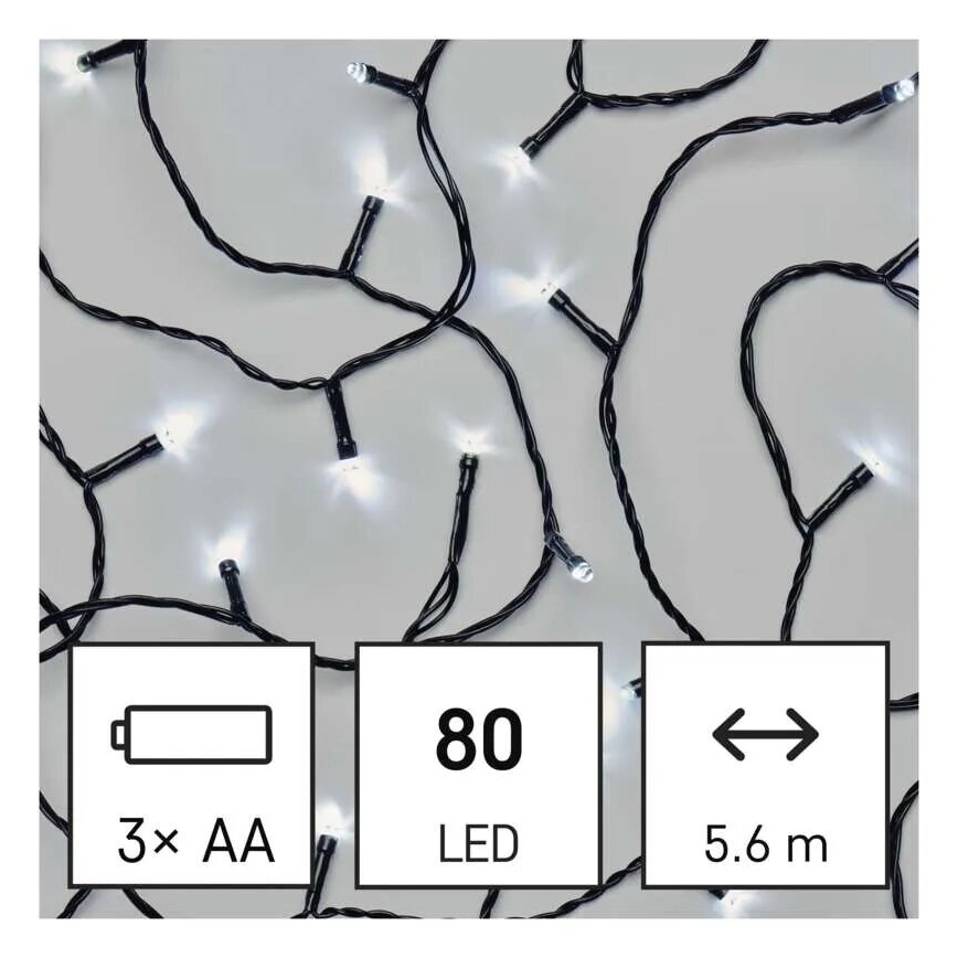 LED Vanjske božićne lampice 80xLED/3xAA 6,1m IP44 hladna bijela