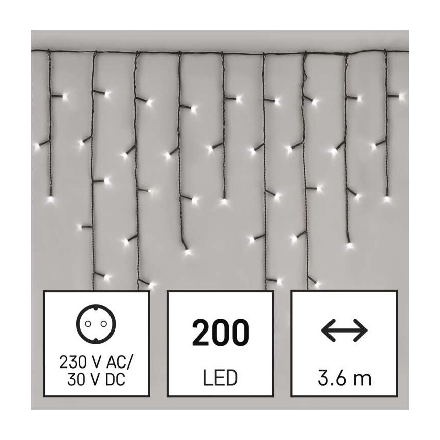 LED Vanjski Božićni lanac 200xLED/8 načina rada 8,6m IP44 hladna bijela