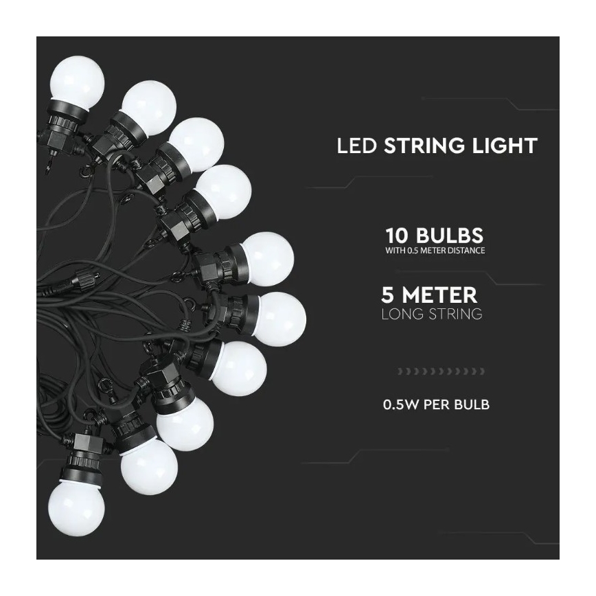 LED Vanjski lanac STRING 5m 10xLED/0,5W/230V IP44 3000K