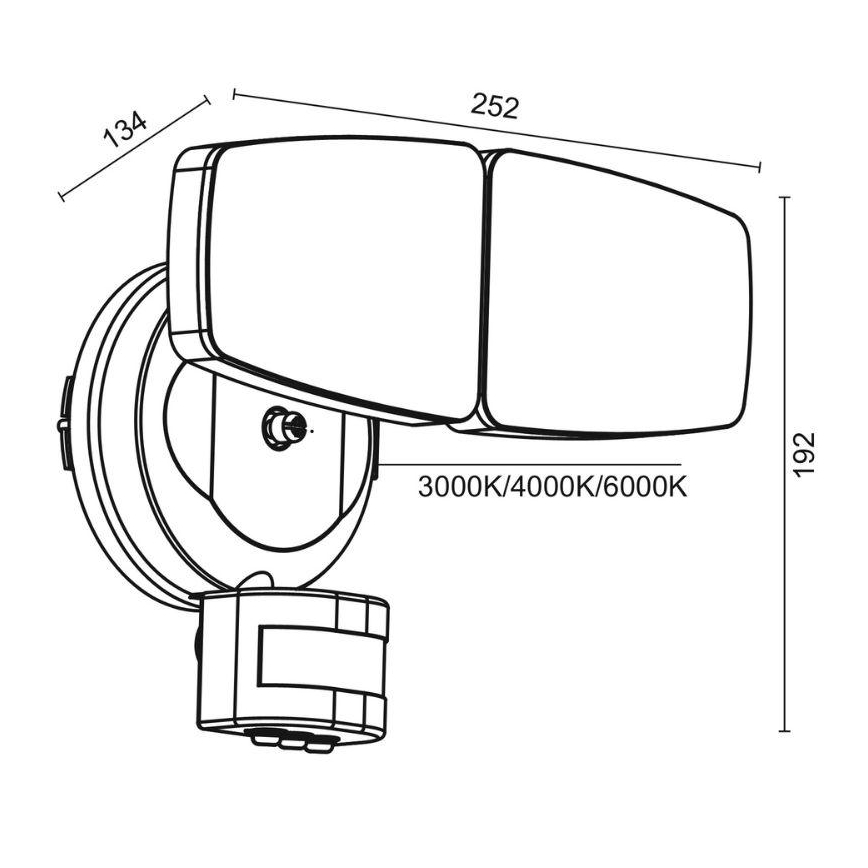 LED Vanjski reflektor sa senzorom LED/24W/230V 3000/4000/6000K IP54 crna