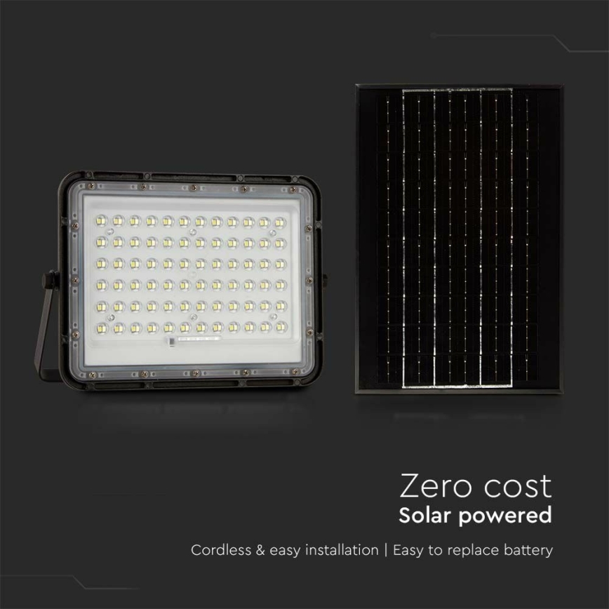 LED Vanjski prigušivi solarni reflektor LED/15W/3,2V IP65 4000K crna + daljinski upravljač