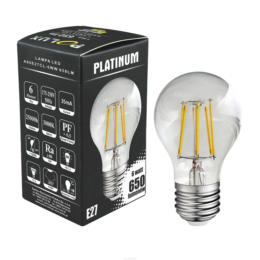 LED Žarulja FILAMENT A60 E27/6W/230V 3000K