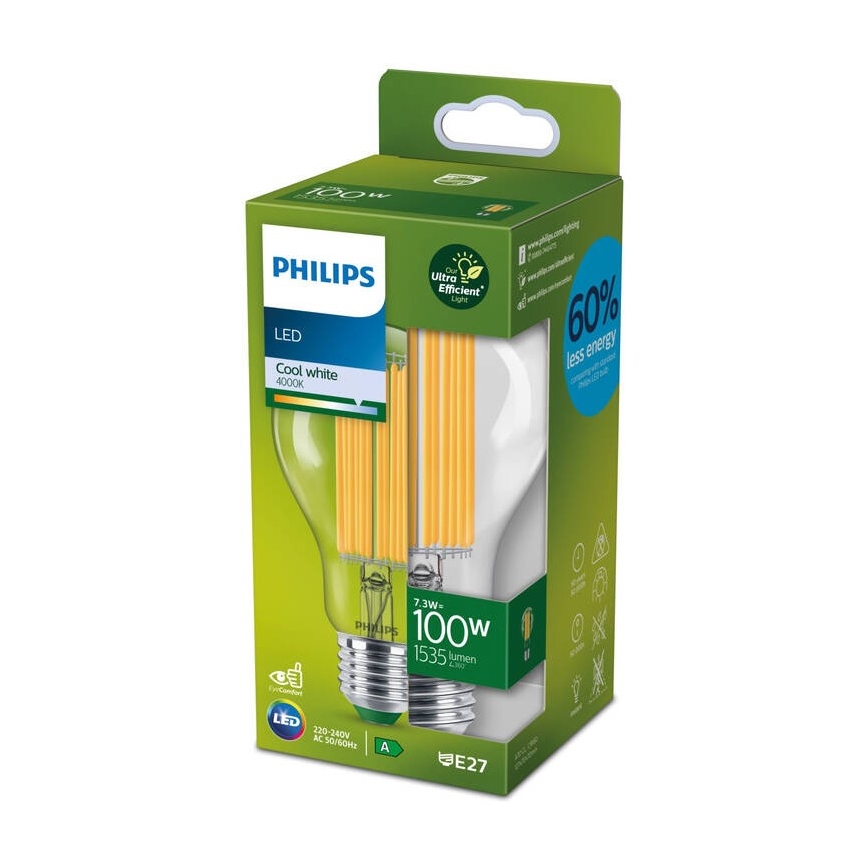 LED Žarulja FILAMENT Philips A60 E27/7,3W/230V 4000K