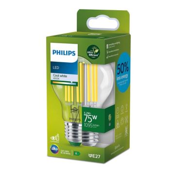 LED Žarulja FILAMENT Philips A70 E27/5,2W/230V 4000K