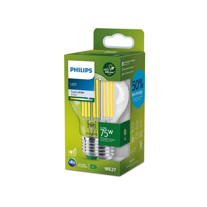 LED Žarulja FILAMENT Philips A70 E27/5,2W/230V 4000K
