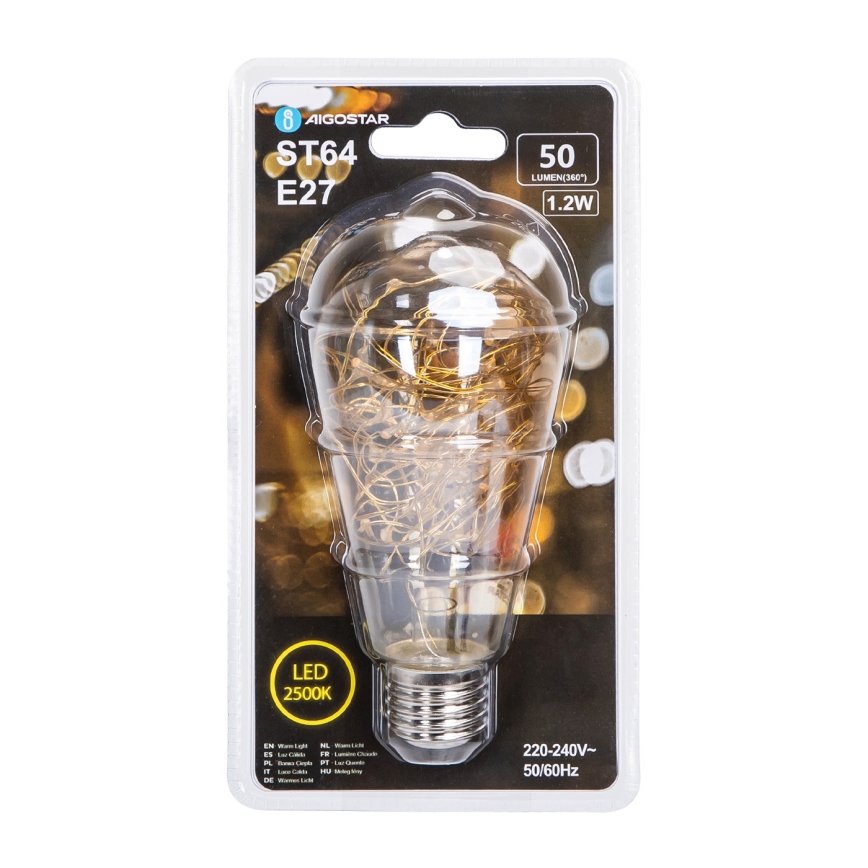 LED Žarulja FILAMENT ST64 E27/1,2W/230V 2500K - Aigostar