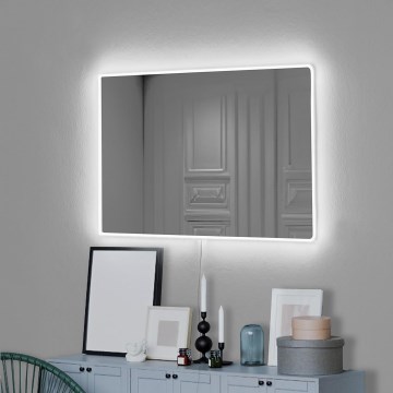 LED Zidno ogledalo s pozadinskim osvjetljenjem RECTANGULAR 60x40 cm bijela