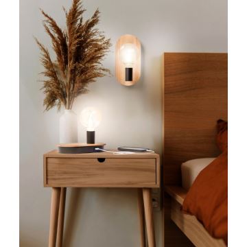 Ledvance - Stolna lampa na dodir s USB konektorom DECOR WOOD 1xE27/8W/230V kaučukovac