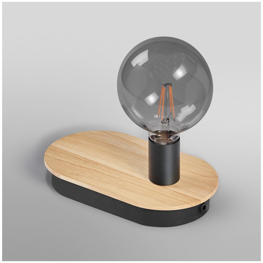 Ledvance - Stolna lampa na dodir s USB konektorom DECOR WOOD 1xE27/8W/230V kaučukovac